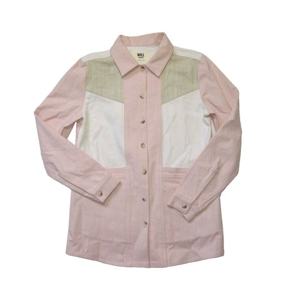 Sezane Jackets & Blazers - NWT Sezane Will in Ecru Rose Beige Patchwork Denim Chore Jacket XXS 2XS